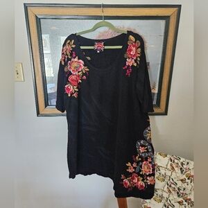 $248 Johnny Was Maliu Tunic Dress 1X  Cotton French Terry Bold Embroidery